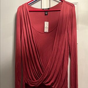 White House Black Market Rose Draped Crossover Long Sleeve Top - Dusty Rose